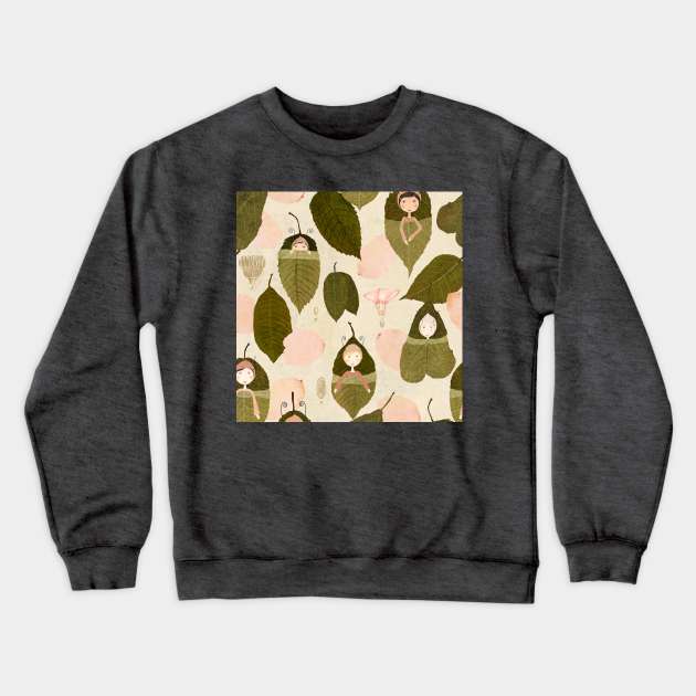 Leaf sleepers pattern Crewneck Sweatshirt by katherinequinnillustration